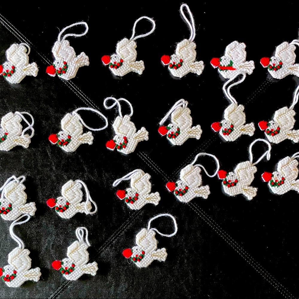 Homemade Needlepoint Petit Point Ornament Doves